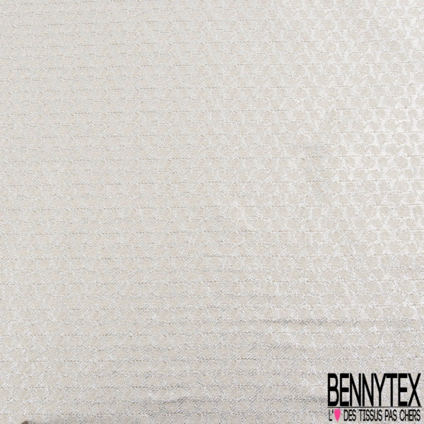 Jacquard fin polyester coton motif géométrique seventie's riviéra blanc brillant