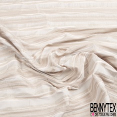 Jacquard fin polyester motif abstrait géométrique beige lurex argent