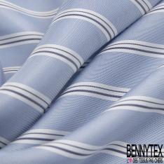 Doublure viscose motif rayure horizontale bleu des îles bleu nuit blanc optique