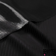 Jacquard soie créateur rayure verticale zébrée ton sur ton lurex noir profond