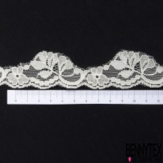 Véritable demi bande jacquard dentelle de Calais motif floral écru