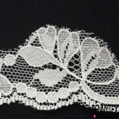 Véritable demi bande jacquard dentelle de Calais motif floral écru