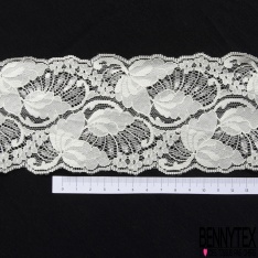 Véritable petite demi bande jacquard dentelle de Calais motif floral écru