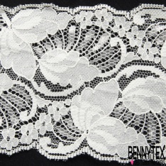 Véritable petite demi bande jacquard dentelle de Calais motif floral écru