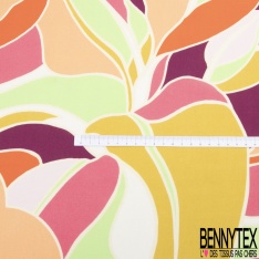 Fibranne viscose grand imprimé feuillage tropicale stylisé multicolore chaud fond blanc discret