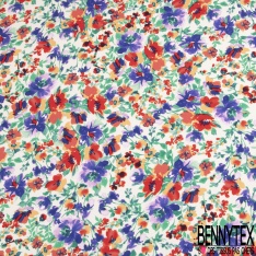 Fibranne viscose grand imprimé feuillage tropicale stylisé multicolore froid fond blanc discret