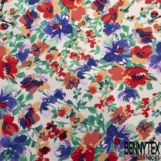 Fibranne viscose grand imprimé feuillage tropicale stylisé multicolore froid fond blanc discret