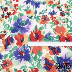 Fibranne viscose grand imprimé feuillage tropicale stylisé multicolore froid fond blanc discret