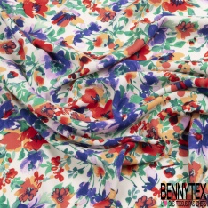 Fibranne viscose grand imprimé feuillage tropicale stylisé multicolore froid fond blanc discret