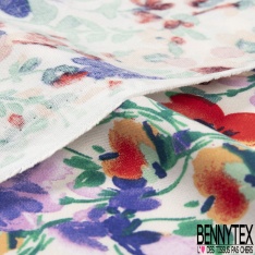 Fibranne viscose grand imprimé feuillage tropicale stylisé multicolore froid fond blanc discret