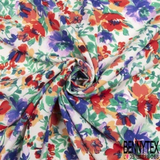 Fibranne viscose grand imprimé feuillage tropicale stylisé multicolore froid fond blanc discret
