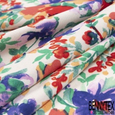 Fibranne viscose grand imprimé feuillage tropicale stylisé multicolore froid fond blanc discret