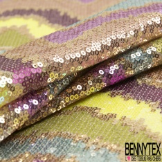 Résille élasthanne nude brodée vague horizontale sequin rouge marsala or rouge lavande violine noir