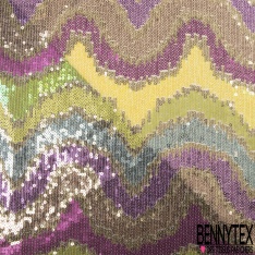 Résille élasthanne nude brodée vague horizontale sequin rouge marsala or rouge lavande violine noir