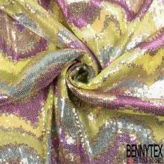 Résille élasthanne nude brodée vague horizontale sequin rouge marsala or rouge lavande violine noir