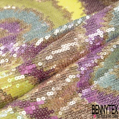 Résille élasthanne nude brodée vague horizontale sequin rouge marsala or rouge lavande violine noir