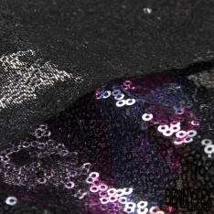 Résille élasthanne noir brodée motif abstrait sequin noir or foncé gazon anis auburn