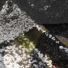 Résille élasthanne noir brodée motif abstrait sequin noir or foncé gazon anis auburn