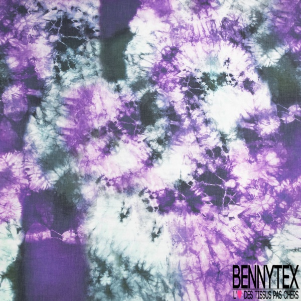 Voile de coton suisse double base imprimé floral folklorique sable palmier fond violet