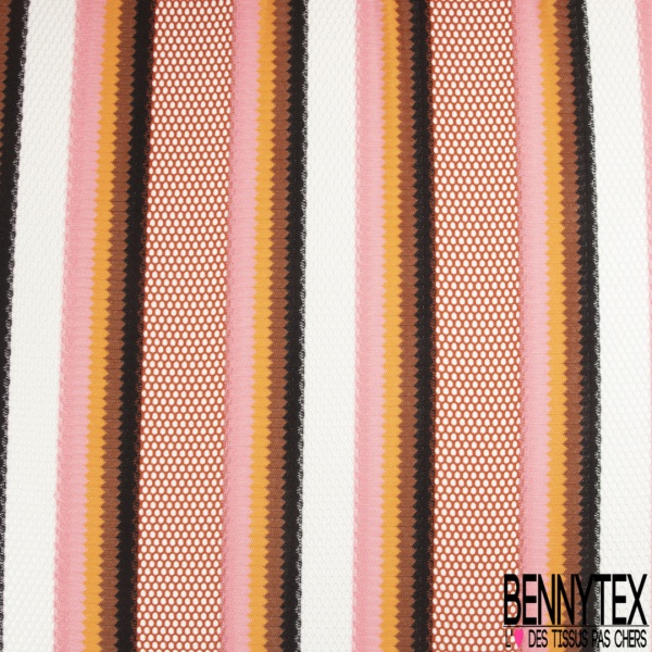 Guipure polyester rayure verticale blanc optique orange givré roux noir candy