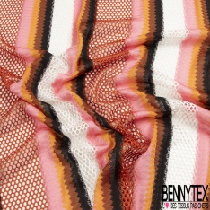 Guipure polyester effet psychédélique ton pétrole vert turquoise anis rouge violine blanc optique