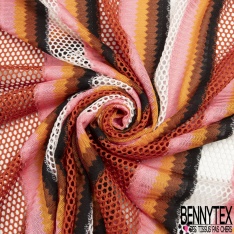 Guipure polyester effet psychédélique ton pétrole vert turquoise anis rouge violine blanc optique