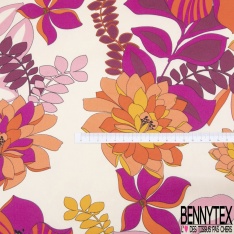 Twill satiné polyester imprimé floral japonisant fond lutin