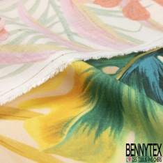 Fibranne viscose imprimé grand motif floral tropicale fond vert Brésil