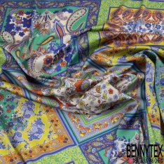 Satin polyester fin imprimé carré floral cachemire multicolore