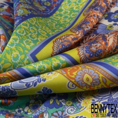 Satin polyester fin imprimé carré floral cachemire multicolore