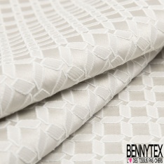 Jacquard d'ameublement motif carré 3 D contour blanc optique fond gris argent