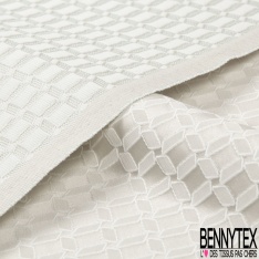 Jacquard d'ameublement motif carré 3 D contour blanc optique fond gris argent