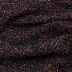 Jacquard coton polyester chiné orange brûlé olive noir lurex or