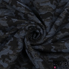 Jacquard coton polyester motif treillis beige chocolat noir lurex noir
