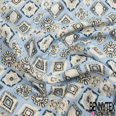 Jacquard coton polyester motif losange amérindien céladon blanc discret noir fond sable rose