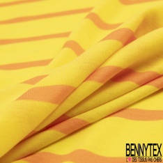 Jersey polyester fin motif fine rayure fantaisie horizontale citron abricot givré