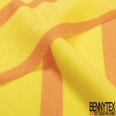 Jersey polyester fin motif fine rayure fantaisie horizontale citron abricot givré