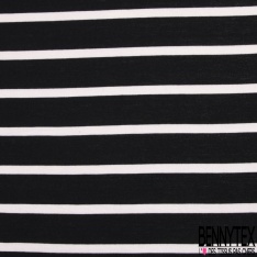 Jersey polyester fin motif rayure fantaisie horizontale marine blanc éclatant