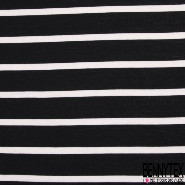Jersey polyester fin motif rayure fantaisie horizontale marine blanc éclatant