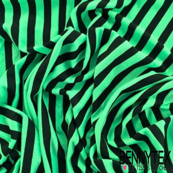 Jersey Viscose Vert d'eau Fluo rayures Noir Jersey Viscose Vert d'eau Fluo rayures Noir