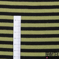 Jersey viscose imprimé fine rayure horizontale vert de gris jaune pastel