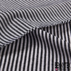 Jersey polyester fin motif rayure marinière horizontale navy chiné marine blanc éclatant