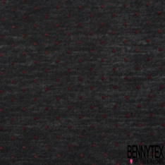 Jersey polyester fin flammé noir motif plumetis projection velours lie de vin