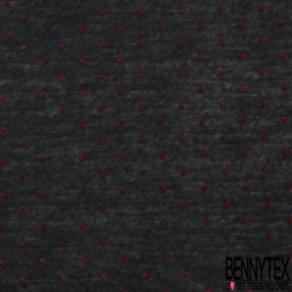 Jersey polyester fin flammé noir motif plumetis projection velours lie de vin