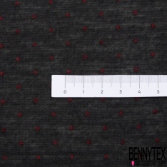 Jersey polyester fin flammé noir motif plumetis projection velours lie de vin