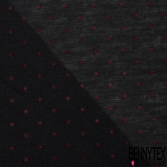 Jersey polyester fin flammé noir motif plumetis projection velours lie de vin