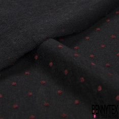 Jersey polyester fin flammé noir motif plumetis projection velours lie de vin