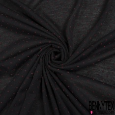 Jersey polyester fin flammé noir motif plumetis projection velours lie de vin