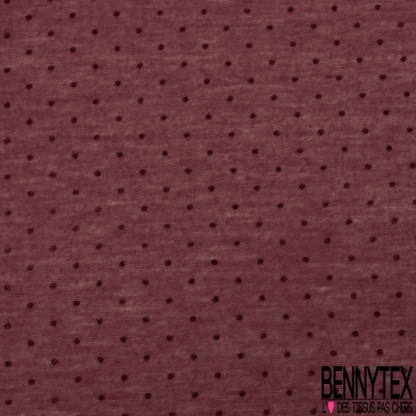 Jersey polyester fin flammé noir motif plumetis projection velours lie de vin