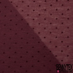 Jersey polyester fin flammé noir motif plumetis projection velours lie de vin